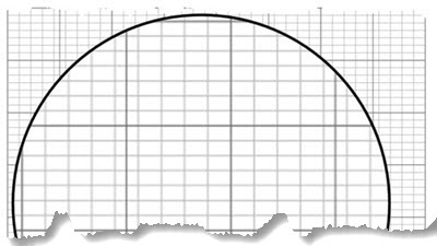 A sheet of specialized graph paper showing the rectangular grid pattern used for charting knitting designs, with squares proportioned to match knitting gauge