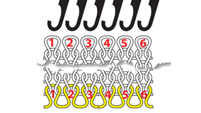 Diagram showing how a stitch appears to vanish when picking up stitches from a cast-on edge, with needles and stitches clearly illustrated to demonstrate the phenomenon