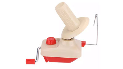 A yarn twister device with two spindles, designed to combine two fine yarns into a marled effect yarn for knitting