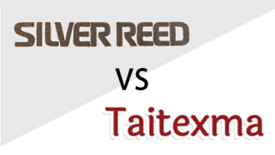 Comparison graphic showing the logos of Taitexma and Silver Reed, two current manufacturers of domestic knitting machines