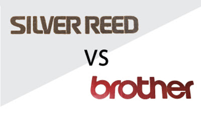 A graphic showing the side-by-side logos of Silver Reed and Brother, representing the two major manufacturers of domestic knitting machines