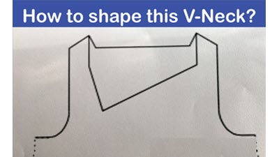 Asymmetric V-neckline illustration showing the use of Knit it Now charting tools
