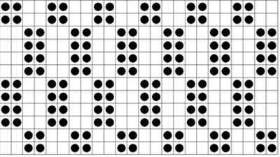 Illustration of a knitting punchcard showing repeatable stitch pattern design