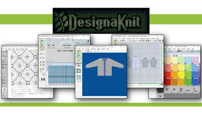 Collage showing different modules and features of DesignaKnit knitting software, illustrating various learning paths