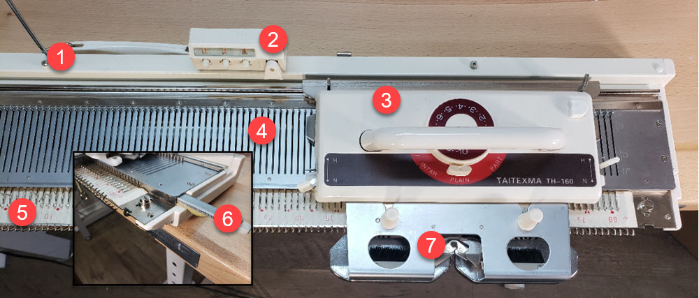 Taitexma TH/TR-160 knitting machine with numbered parts identified.