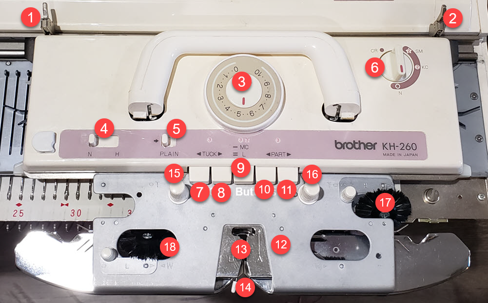 Numbered parts of the Brother KH-260 carriage