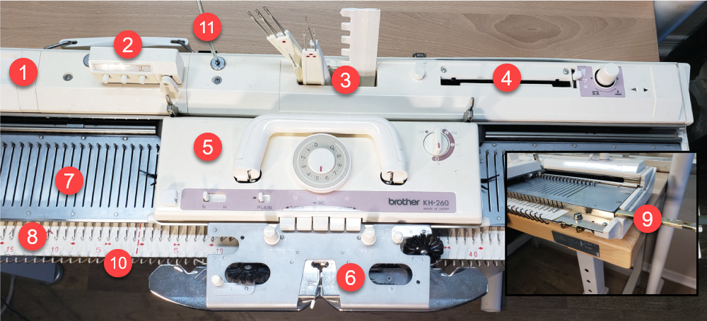 Numbered parts of the Brother KH-260 knitting machine