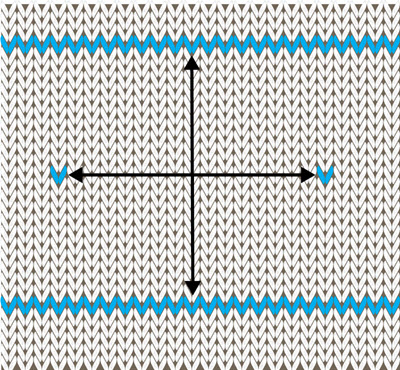 Illustration showing how to measure a knitting machine swatch for accurate gauge calculation