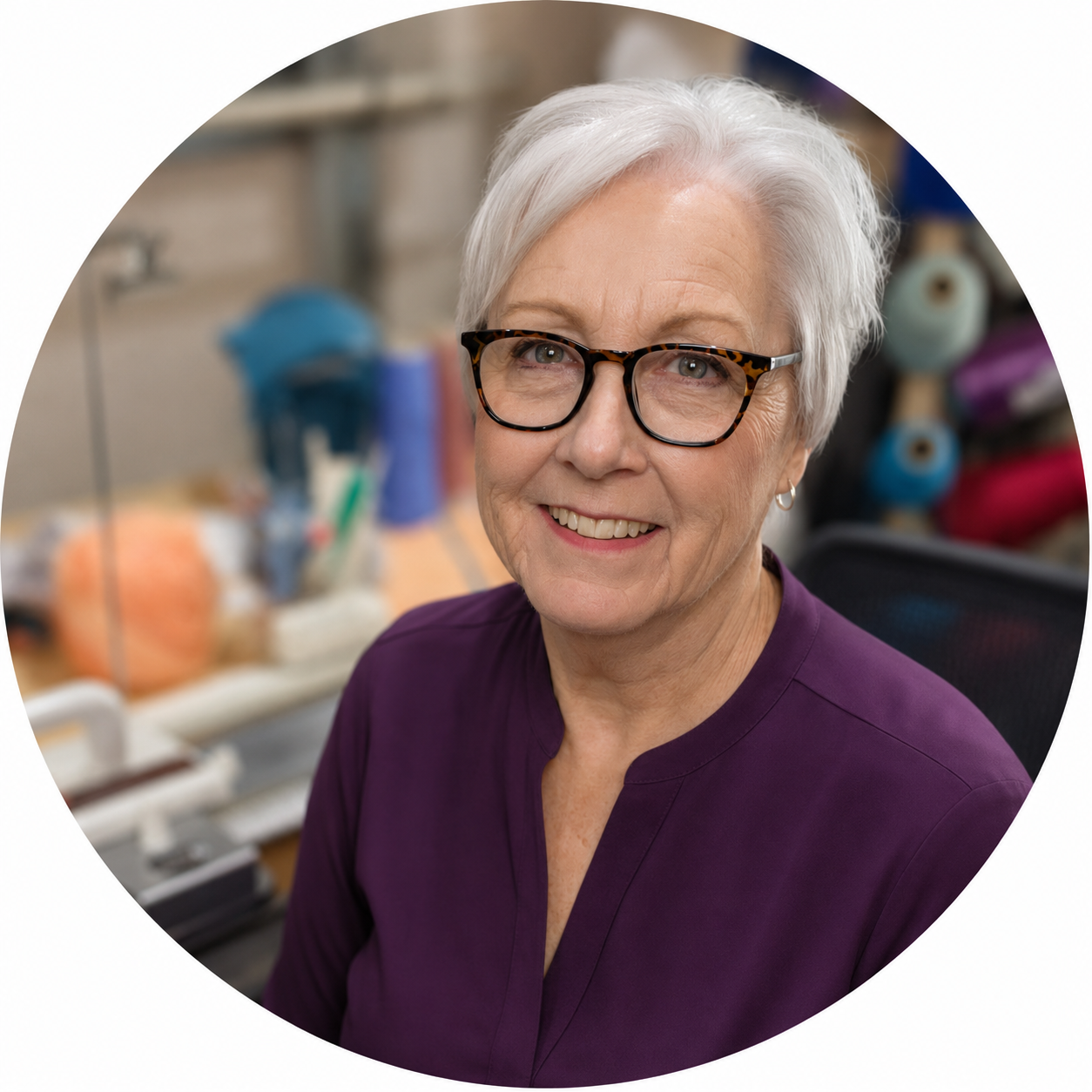 Sue Jalowiec at her knitting machine, founder of Knit it Now