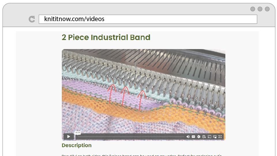 Video library screen showing browsable knitting tutorials and courses