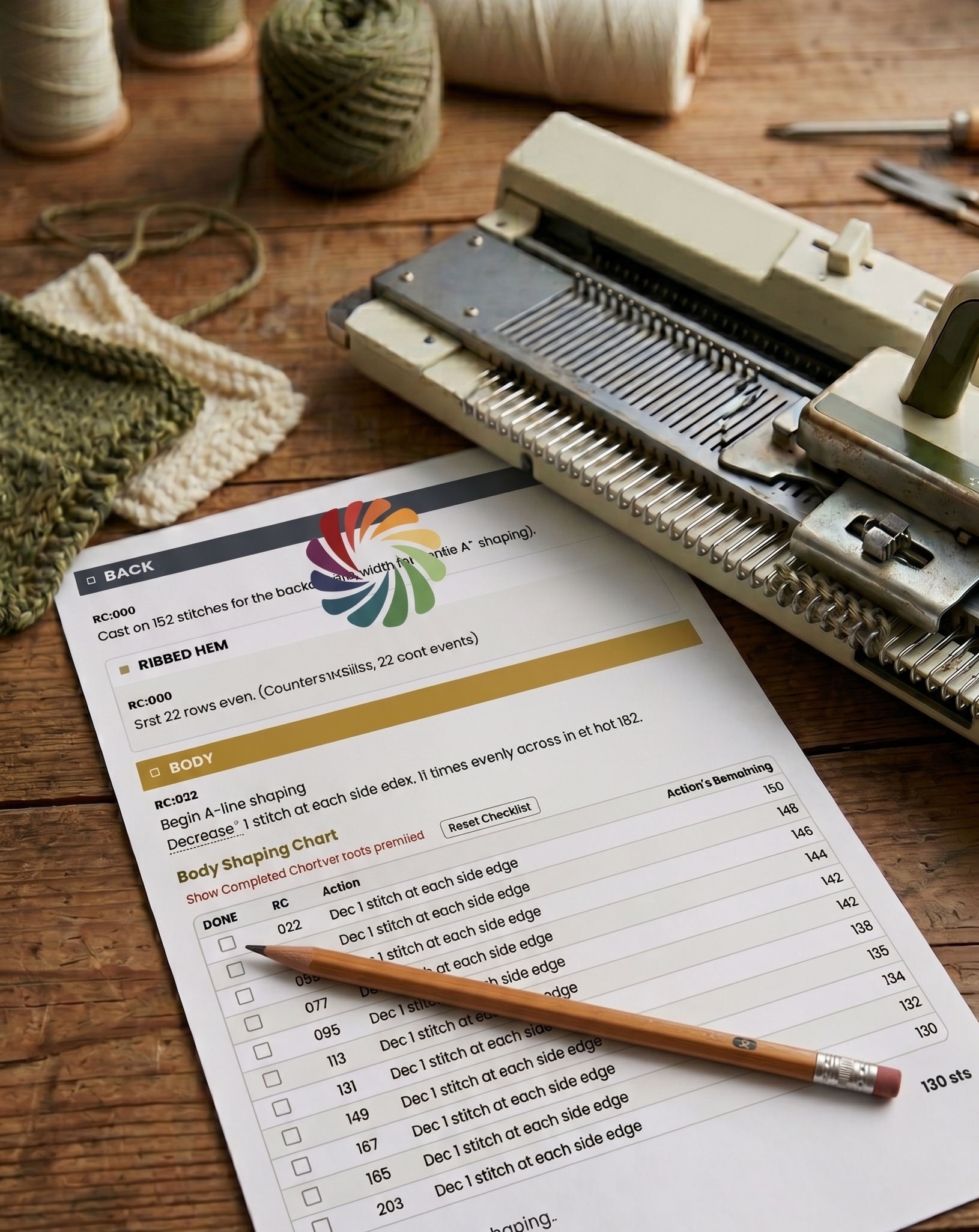 Skill Builder practice worksheet for machine knitting